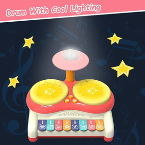 ست جاز و درام 3 در 1 کودک 2 طبلی صورتی Piano Keyboard Drum Set 3 in 1 Baby Musical Toys_اسباب بازی